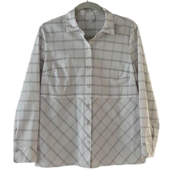 J. Jill White Striped Button-Front Top Size Medium - Picture 5 of 10